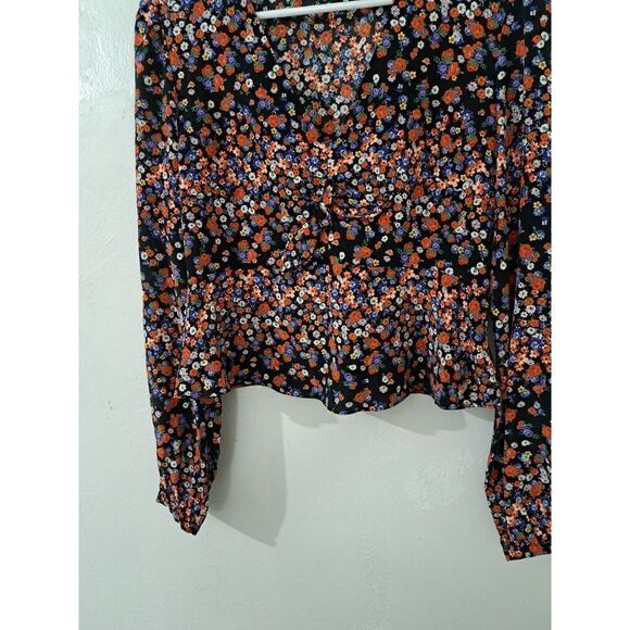 Intermix Womens Small 100% Silk Peplum Floral Top Longsleeve - Picture 3 of 9